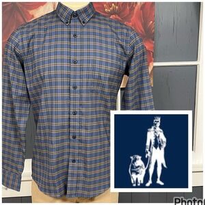 Wool & Prince Shirt Mens Sz M Slim Fit Button Up Merino Wool Stretch Navy/Brown